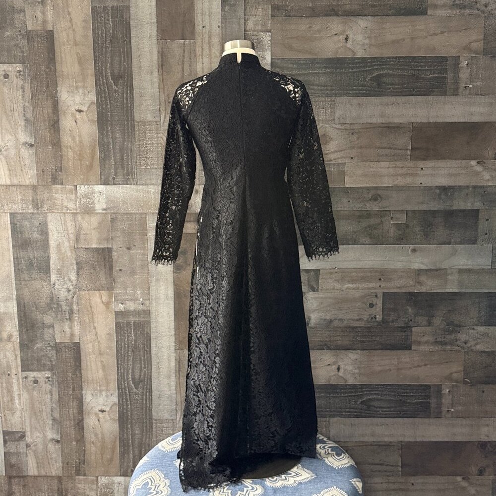 High neck black lace maxi dress large dark romance Victorian whimsigoth grunge - Picture 8 of 10